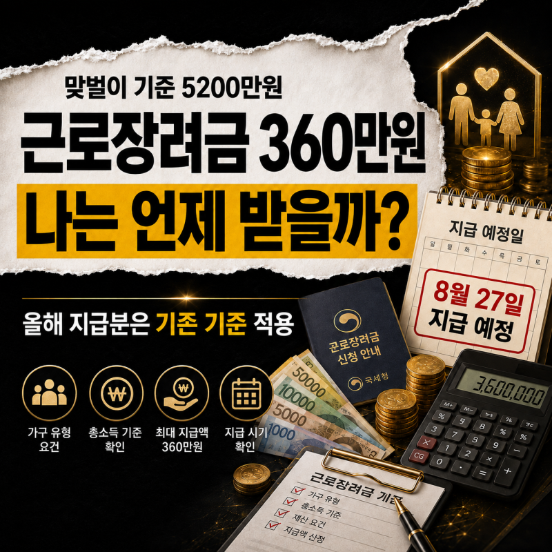 2027년 소득분 근로장려금 360만원 확대 | 맞벌이 5200만원 기준 언제부터?