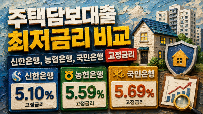 주택담보대출 최저금리 비교 신한은행, 농협은행, 국민은행 고정금리