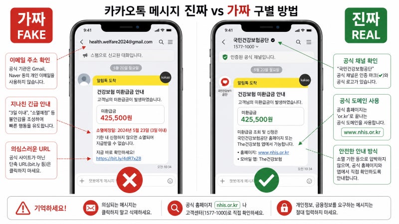 [⚠️스미싱 경보] "건강복지 알리미 미환급금 소멸 예정?" 카톡 미환급금 사기, 이렇게 구별....