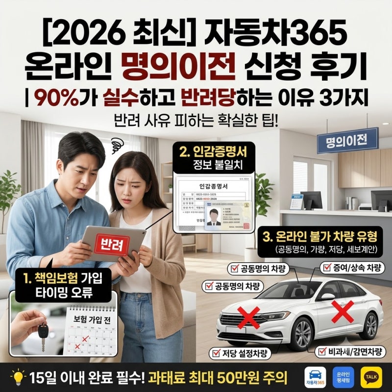 [2026 최신] 자동차365 온라인 명의이전 신청 후기 | 90%가 실수하고 반려당하는 이유 3가지