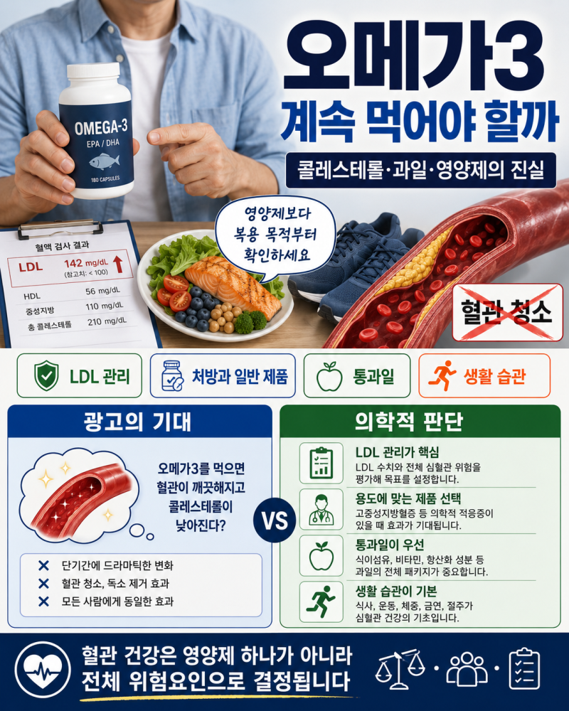 오메가3 계속 먹어야 할까? LDL 콜레스테롤·과일·영양제의 진실