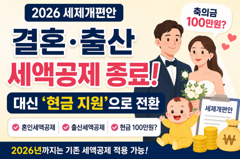 2026 세제개편안 혼인 출산세액공제 폐지? 신혼부부 현금 100만원 지원 혜택 대상자 총정리