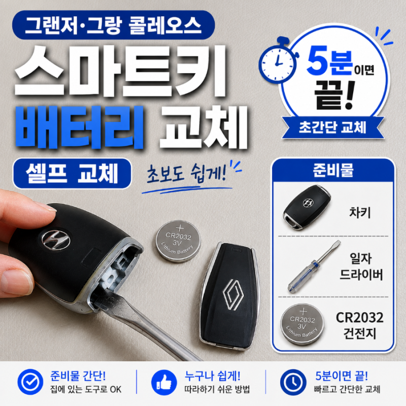 그랜저·그랑 콜레오스 스마트키 배터리 교체 후기 | 5분만에 초보도 쉽게!