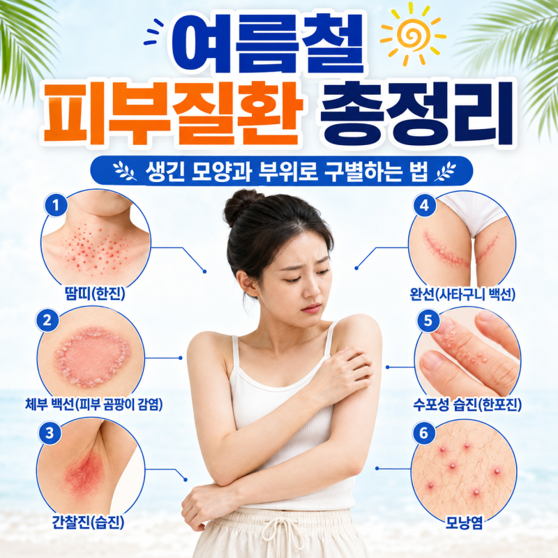 여름철 피부질환 총정리* 땀띠부터 모낭염까지, 생긴 모양과 나타난 부위로 구별하는 법!