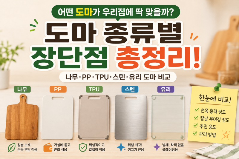 도마 종류별 장단점 총정리! 나무·PP·TPU·유리·스텐 어떤 도마가 좋을까? (+도마 고르는 기준....