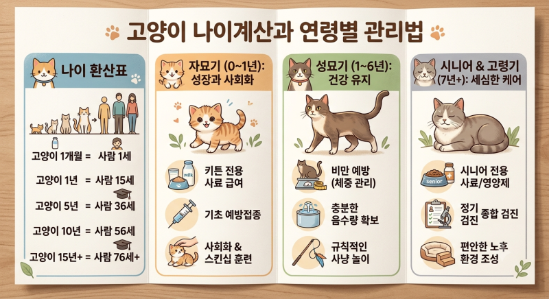 우리 고양이, 사람으로 치면 몇 살일까? 연령별 필수 케어법