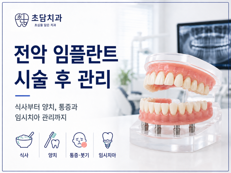 전악 임플란트 시술 후 관리｜식사·양치·통증·주의사항 까지 (시기별 총정리)