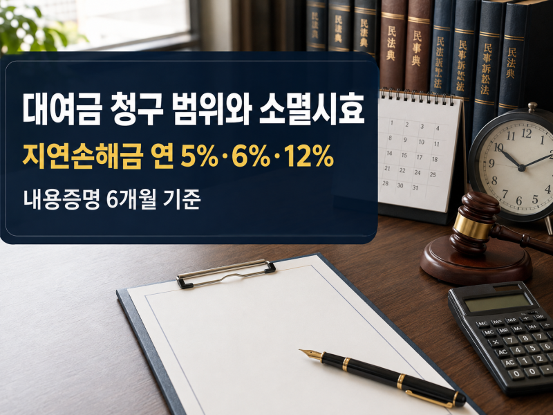 대여금 청구 범위와 소멸시효/지연손해금 연 5%·6%·12%, 내용증명 6개월 기준