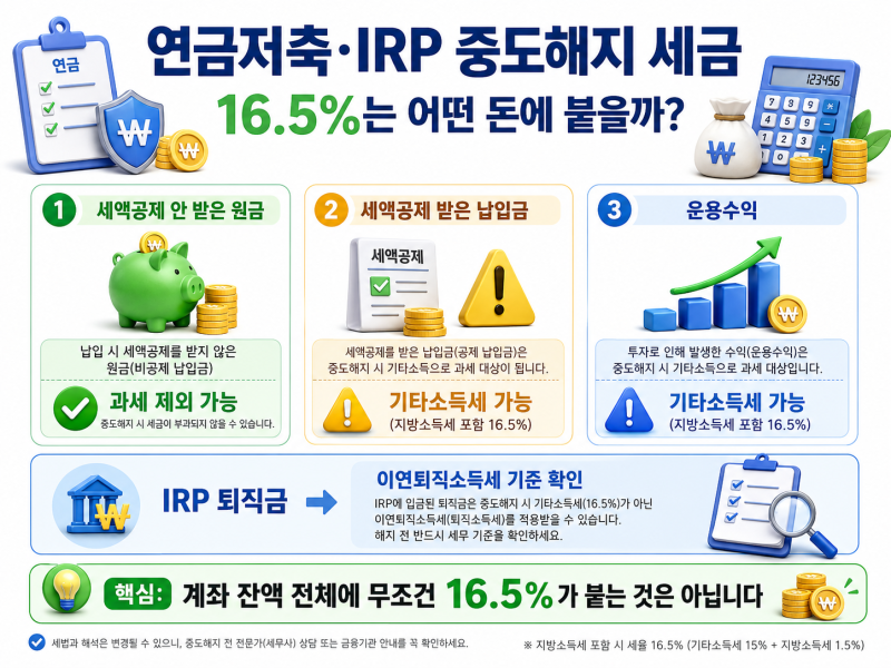 연금저축·IRP 중도해지 세금｜세액공제 받은 돈, 16.5% 전부 떼일까?