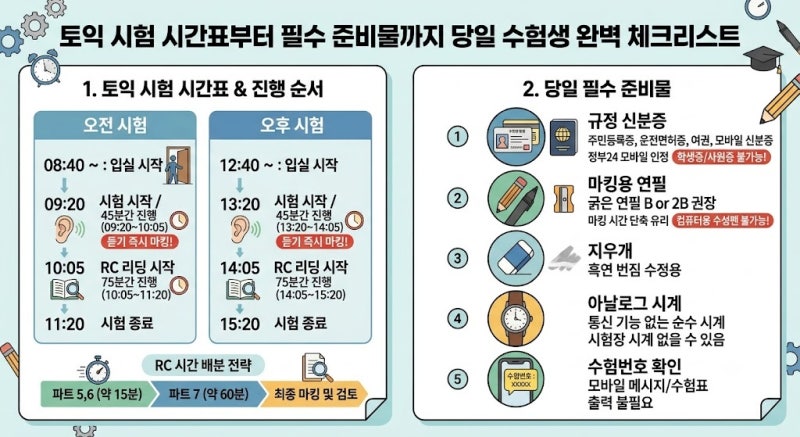 토익 시험 시간표부터 필수 준비물까지 당일 수험생 완벽 체크리스트