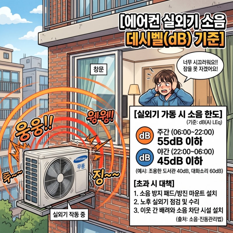 옆가게 에어컨 실외기 소음, 데시벨 기준으로 항의하는 법