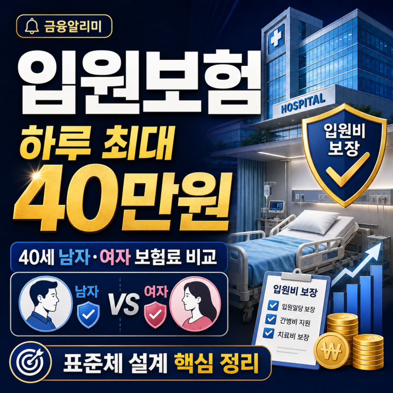 입원보험 하루 최대 40만원, 미래에셋 40세 남자 여자