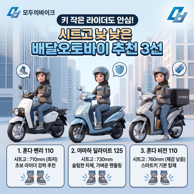 키 작은 라이더도 안심! 시트고 낮은 배달오토바이 추천 3선