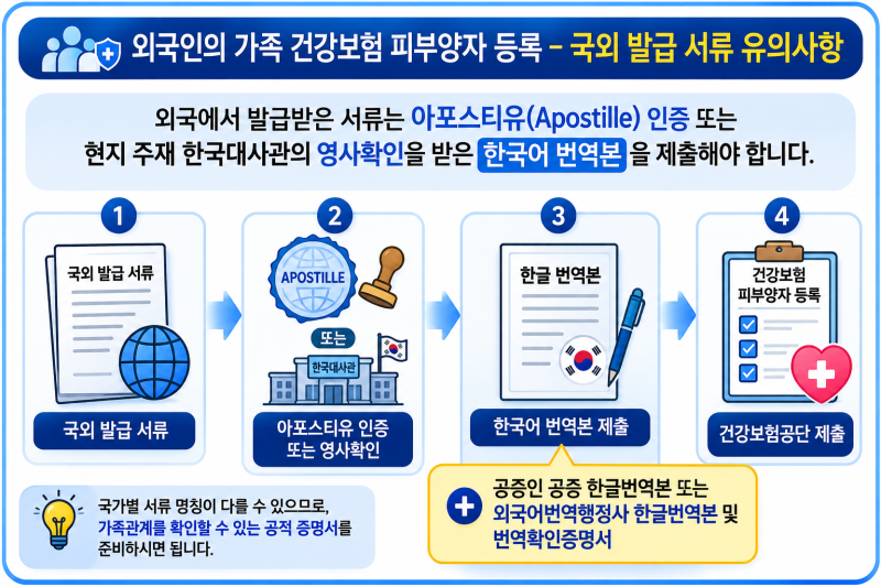 [수원 번역행정사] 국내 체류 외국인의 배우자 및 가족 건강보험