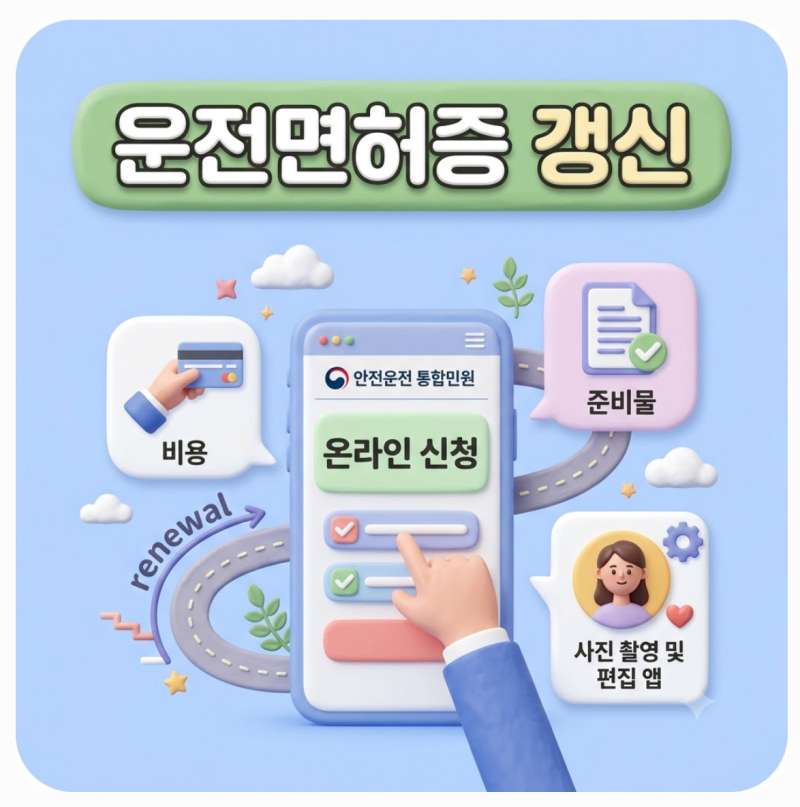 운전면허증 갱신 온라인 신청 방법 준비물 스마트폰 셀프 증명 사진 촬영 및 편집 앱 추천 비....