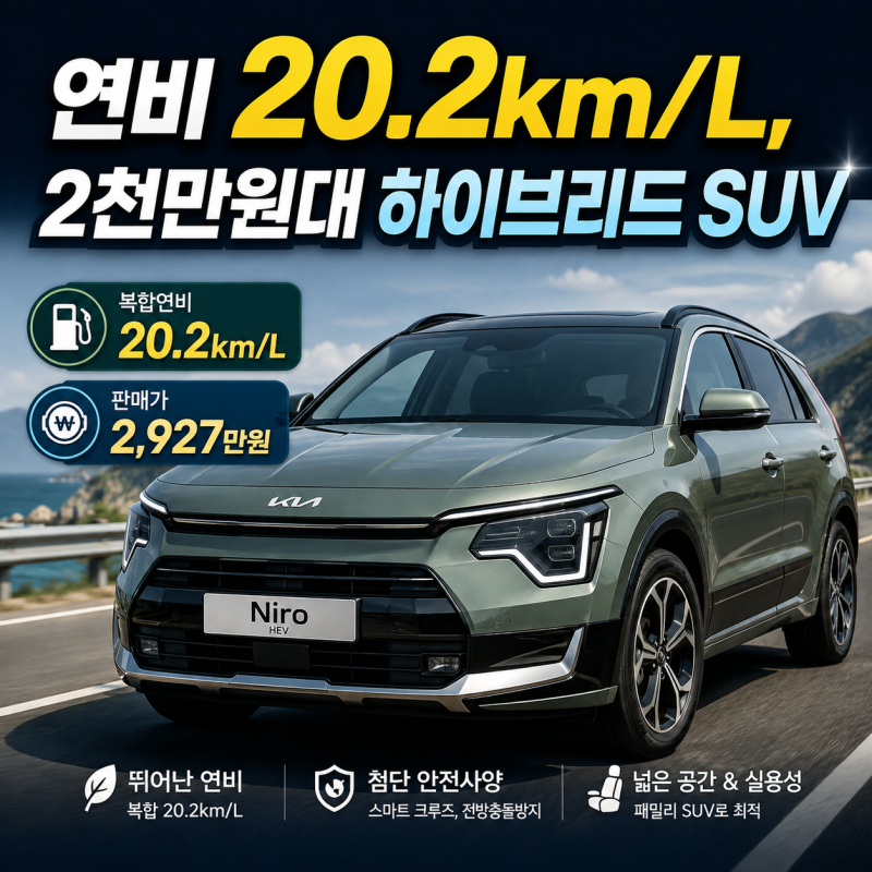 니로 하이브리드 연비 20.2km/L인데 2천만원대, 기본형 옵션까지 보면 더 놀랍다
