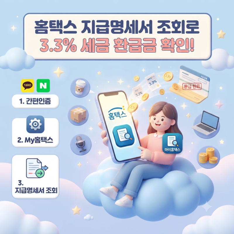 홈택스 지급명세서 조회 방법과 3.3% 원천징수 내역 확인, 숨은 알바 세금 환급금 미리 조회하....