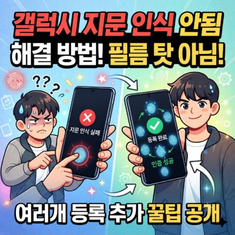 갤럭시 지문 인식 안됨 여러개 등록 추가 방법, 필름 탓 아님