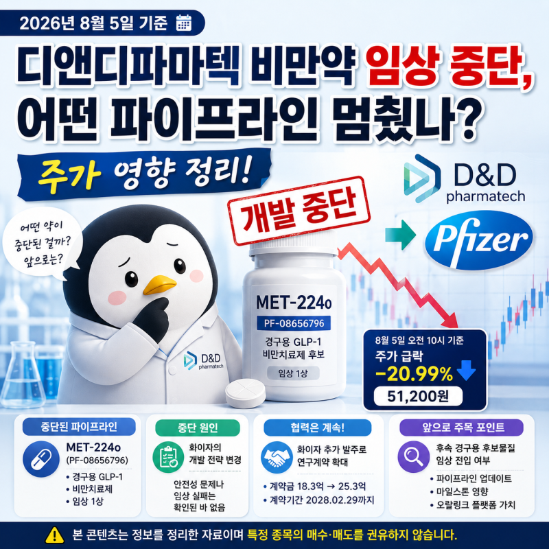 디앤디파마텍 비만약 임상 중단, 어떤 파이프라인 멈췄나? 주가 영향 정리