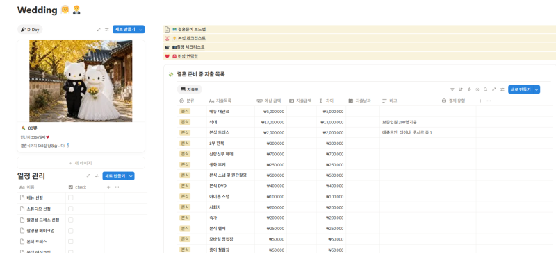 [wedding 정보공유] 결혼 예산 짜기 노션 템플릿 무료 공유 | 웨딩 일정 관리, 준비물, 체크리스....