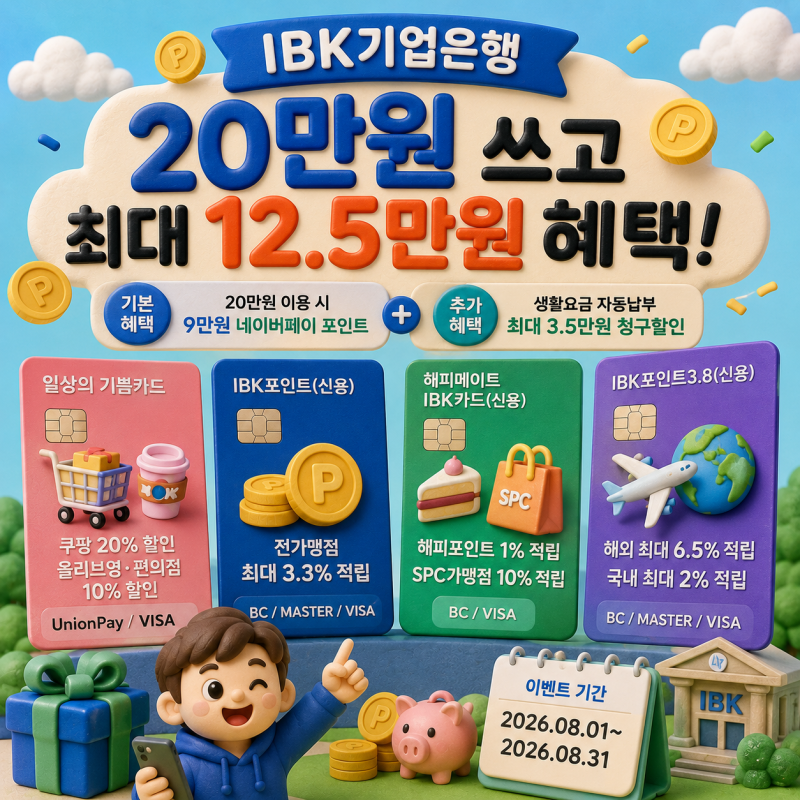 IBK기업은행 신용카드 신규발급 혜택｜20만 원 쓰고 최대 12.5만원 캐시백 (네이버페이)