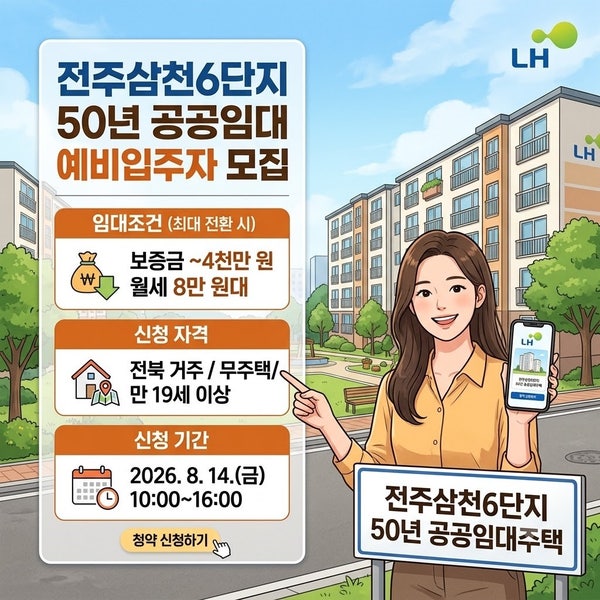 [전주 LH임대주택] 월 8만 원대 입주 가능? 전주삼천6단지 50년 공공임대 예비입주자 모집 총정....