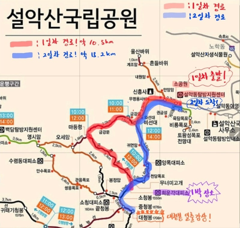여름 설악산 공룡능선 코스 및 준비물(1박 2일 일정, 대피소 정보까지)