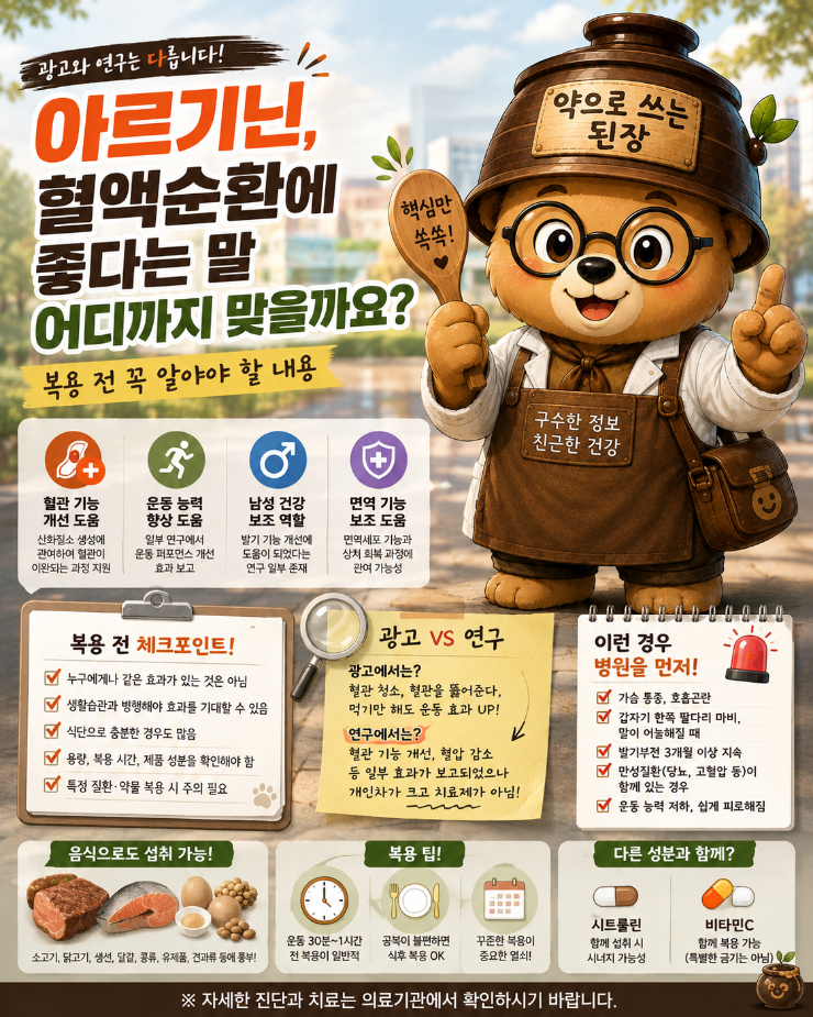 아르기닌, 혈액순환에 좋다는 말 어디까지 맞을까요? 복용 전 꼭 알아야 할 내용