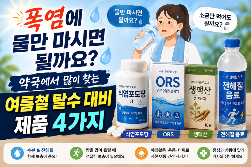 폭염에 물만 마시면 될까요? 약국에서 찾는 여름철 탈수 대비 필수템4가지