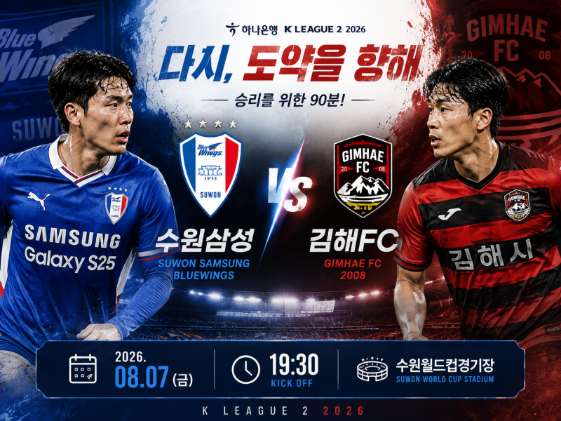 K리그2 프리뷰｜8월7일 수원삼성 vs 김해FC 경기 분석 및 프리뷰, 국내축구 일정 승부예측