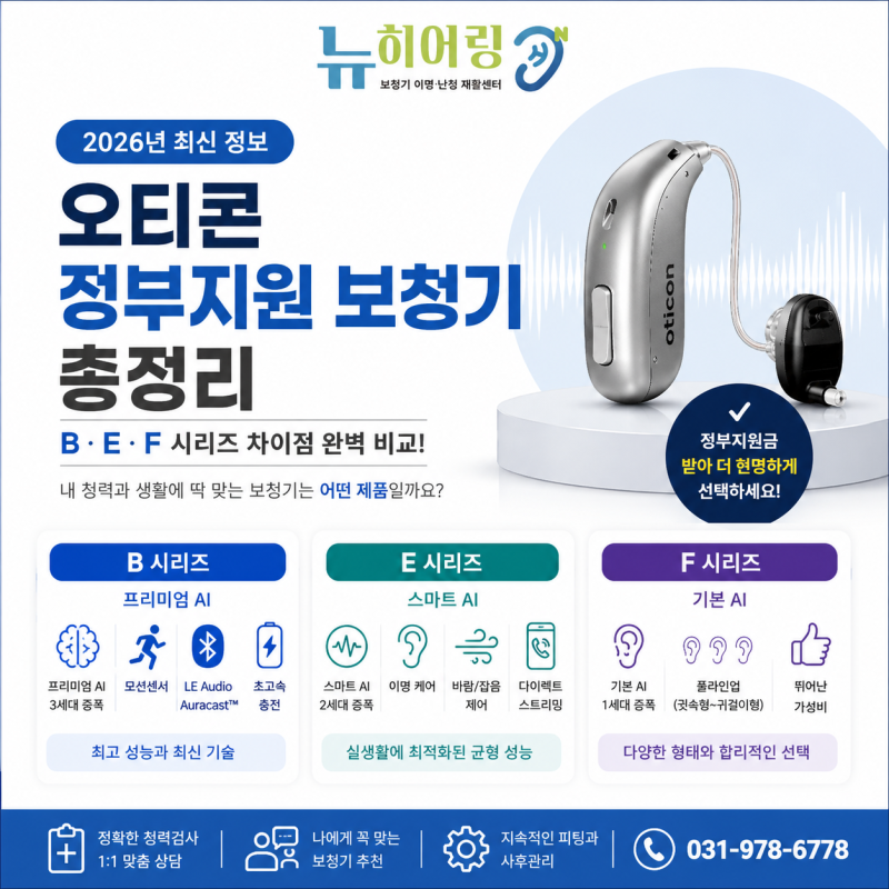 2026년 오티콘 정부지원 보청기 총정리판 (B500부터 E·F 시리즈)