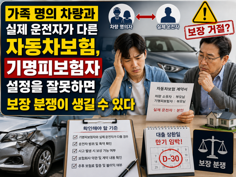 가족 명의 차량과 실제 운전자가 다른 자동차보험, 기명피보험자 설정을 잘못하면 보장 분쟁....