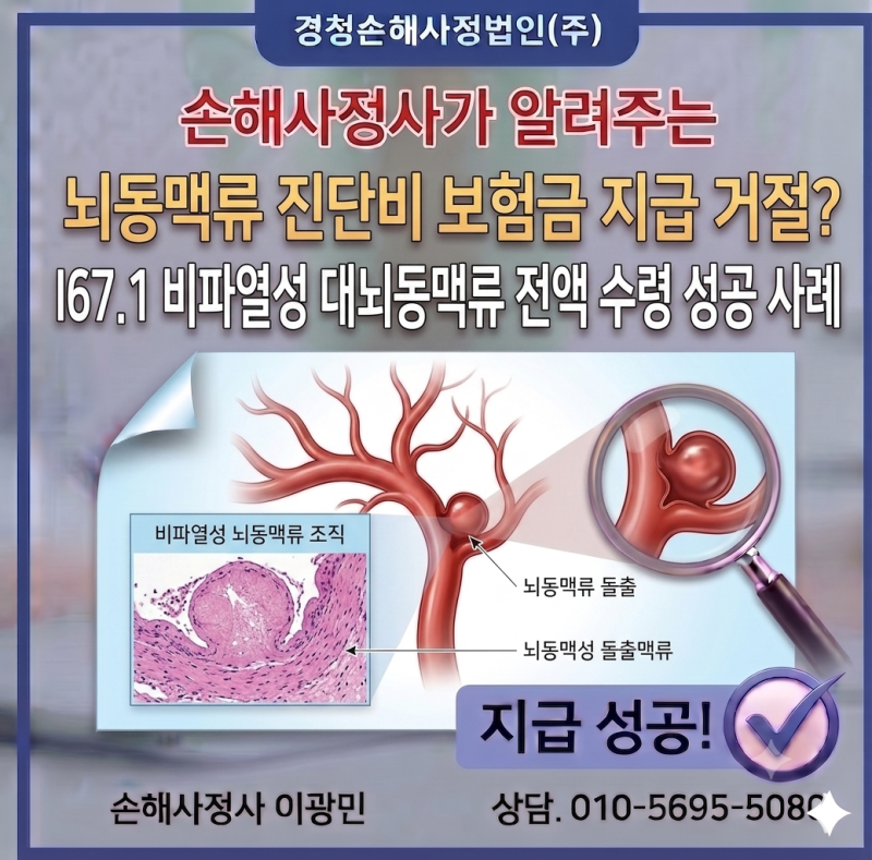 뇌동맥류 진단비 보험금 지급 거절? I67.1 비파열성 대뇌동맥류 전액 수령 성공 사례