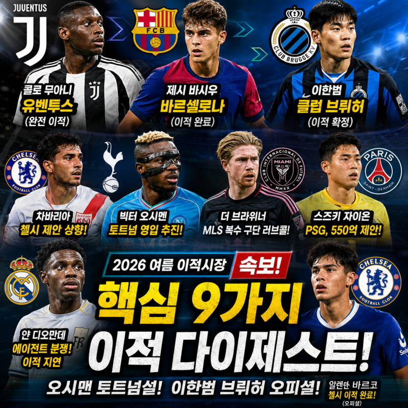 [해외축구] 2026 여름 이적시장 속보! 오시멘 토트넘설부터 국대 이한범 브뤼허 오피셜까지 ⚽