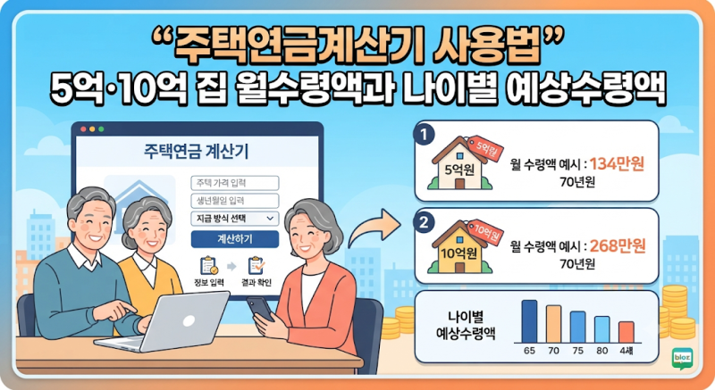 주택연금계산기 사용법｜5억·10억 집 월수령액과 나이별 예상수령액 총정리