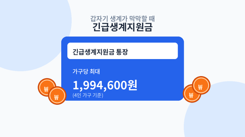 긴급생계지원금 최대 199만원, 4인가구 신청조건은?