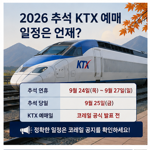 2026 추석 KTX 예매 일정 언제? 코레일 플러스 통합앱·회원전환·취소표 총정리