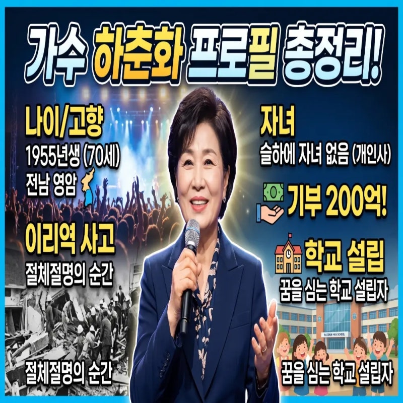 가수 하춘화 프로필 총정리 나이 고향 자녀 기부 200억 이리역 사고 학교설립까지