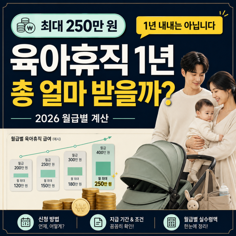육아휴직 1년 쓰면 총 얼마 받을까｜월급별 12개월 계산