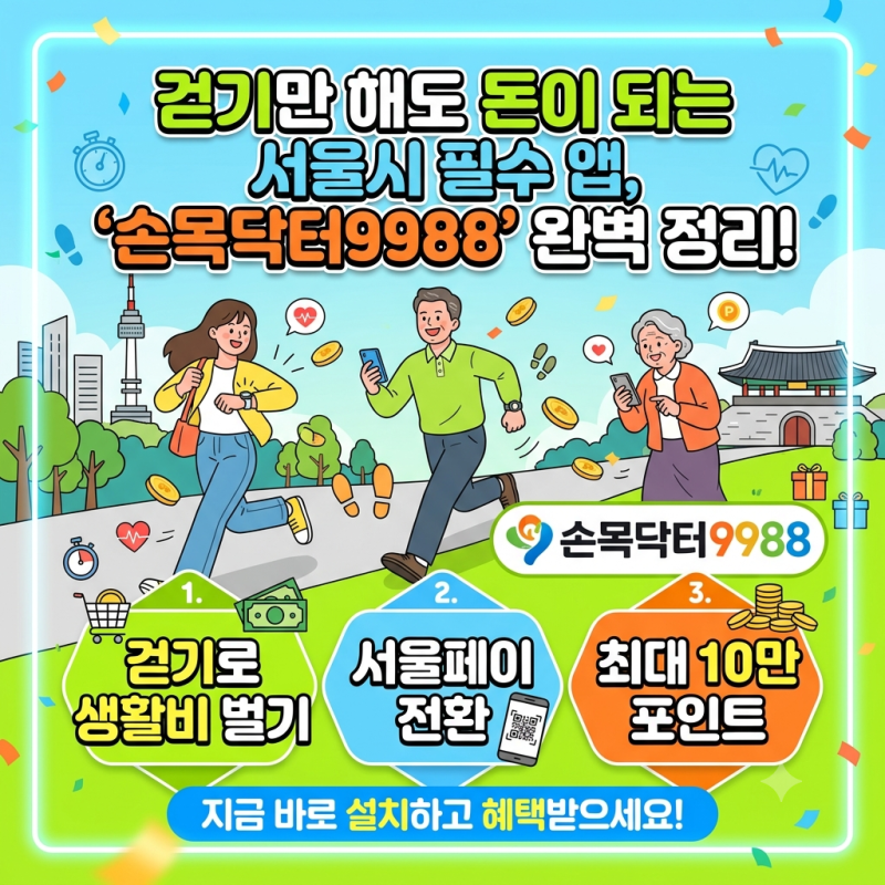 걷기지원금 손목닥터9988 앱 설치방법·포인트 적립·서울페이 전환·사용처, 따릉이