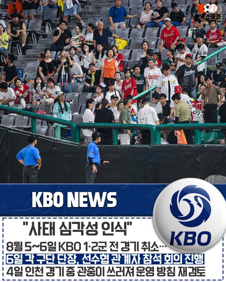 "더 이상 강행은 없다" <b>KBO</b>, 5... 긴급 <b>회의</b>' 개최해 <b>폭염 대책</b>... 