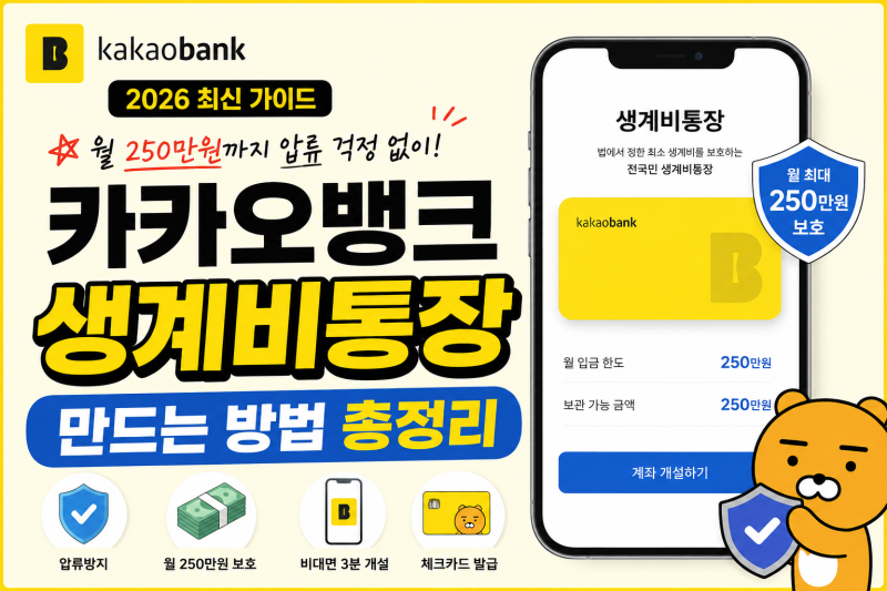 카카오뱅크 생계비통장 만드는 방법! 압류 걱정 없이 생활비 지키는 가장 쉬운 방법 (2026)