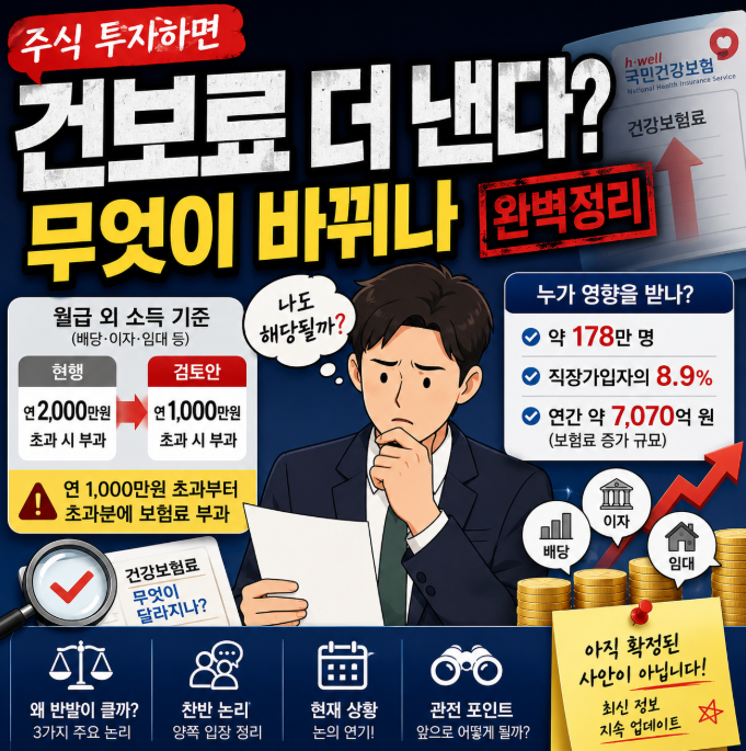 직장인 건보료 개편 검토, 무슨 이야기일까 / 월급 외 소득 공제 2,000만 → 1,000만 원의 의미 (2....