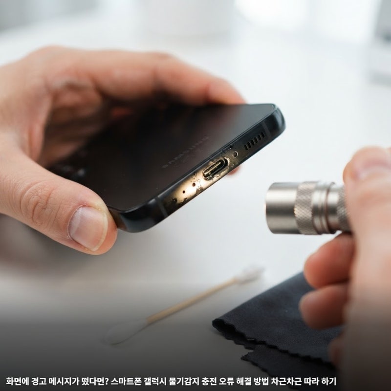 화면에 경고 메시지가 떴다면? 스마트폰 갤럭시 물기감지 충전 오류 해결 방법 차근차근 따....