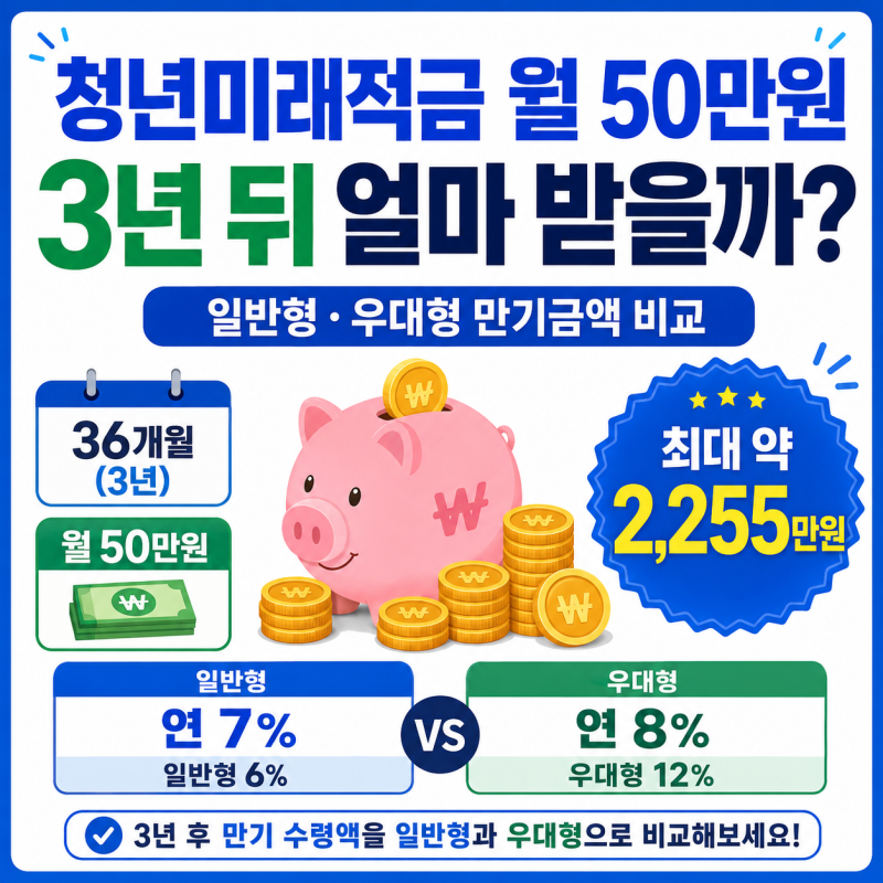 청년미래적금 월 50만원 넣으면 얼마 받을까? 일반형·우대형 계산