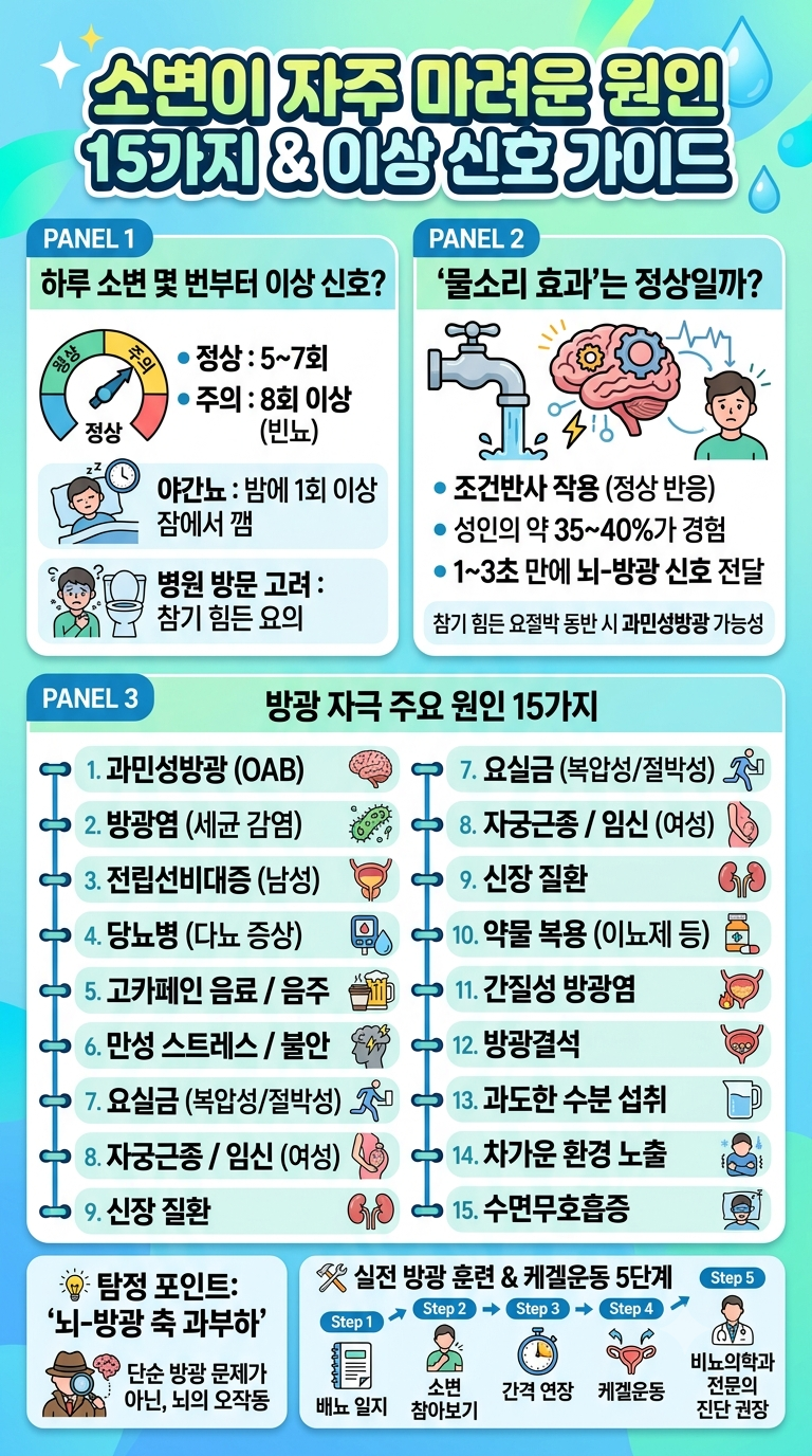 소변이 자주 마려운 원인 15가지, 하루 몇 번부터 이상 신호일까?