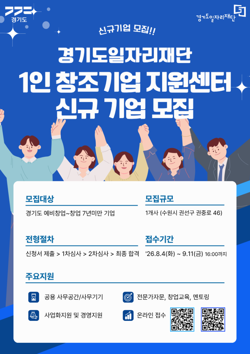 [창업] 혼자 창업해도 든든하게! 경기도 1인 창조기업 지원센터 신규기업 모집