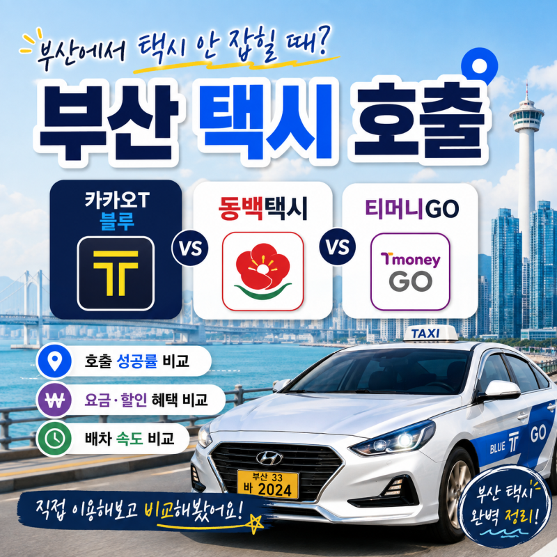 부산 택시 안 잡힐 때? 카카오T 블루부터 동백택시·티머니GO까지 직접 비교