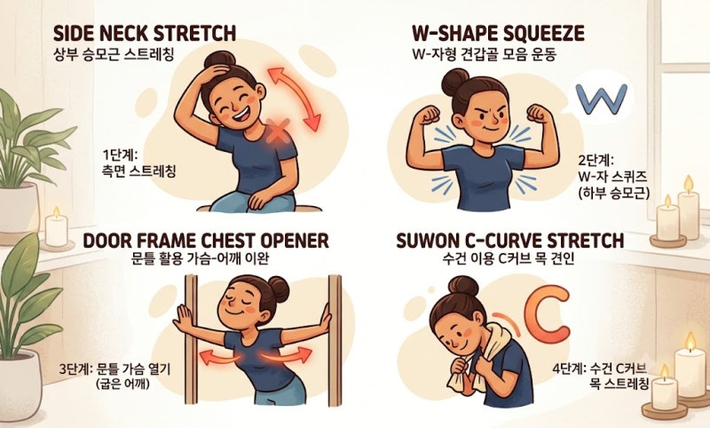 승모근 마사지와 함께하면 좋은 목·어깨 스트레칭법
