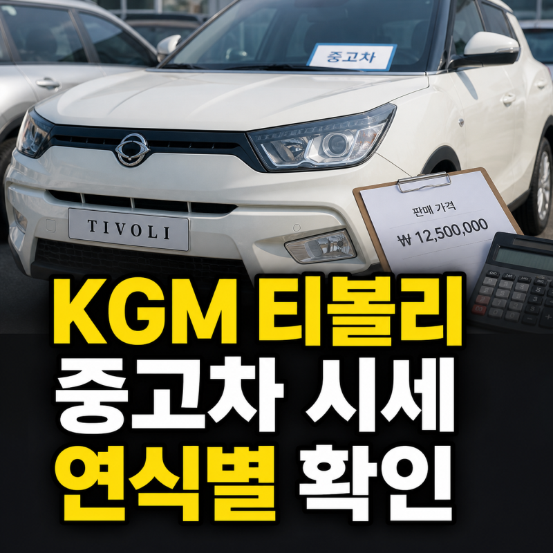KGM 티볼리 중고차 가격 시세표 2025년 5월 최신 연식별 정리